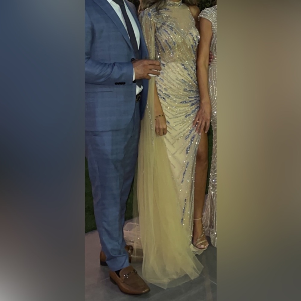 Elegant Yellow/Cream and Blue Sequin Dress